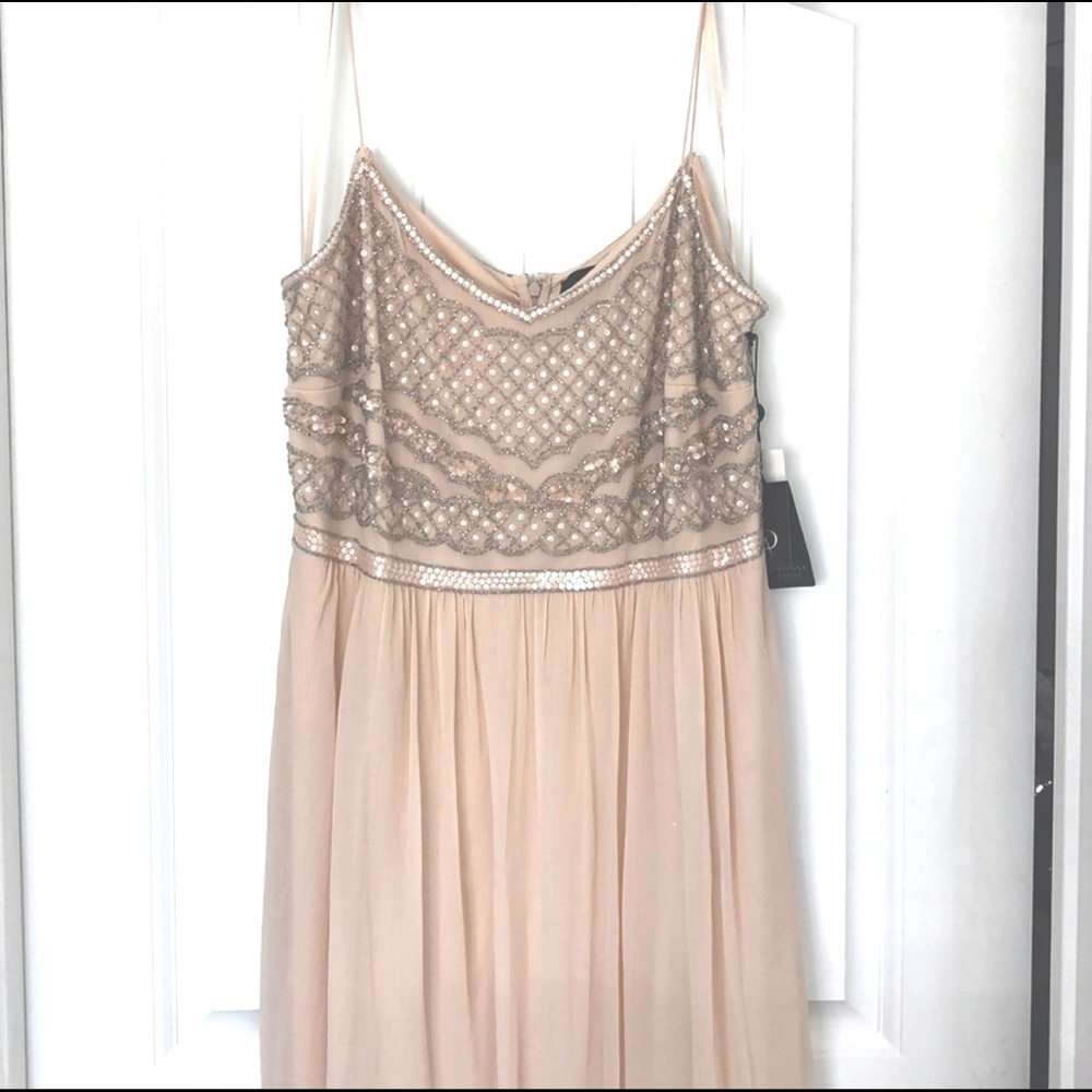 NWT Delightful Adrianna Papell beaded bodice nude/pink dress size 20